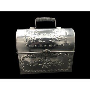 Mexican Punched Tin Lunch Box Planter Recipe Box Decor 9" X 10" X 4" Rustic Prim